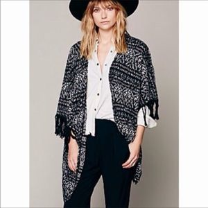 Free People Black Fringe Rugged Kimono Duster XS/S